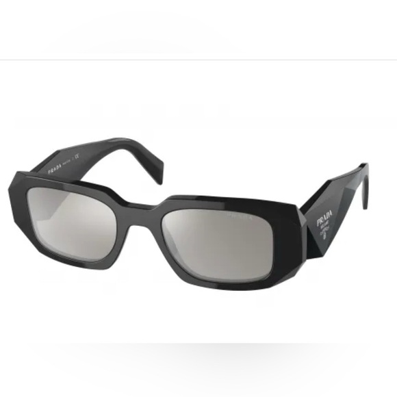 Black Rectangular Mirrored Lense PRADA Sunglasses LIKE NEW w Case Original - Picture 1 of 5